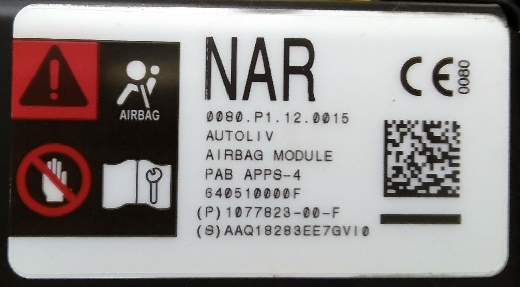 3 Passenger Airbag (Torpedo) Tesla Model 3 1077823-00-G.